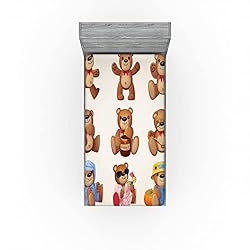 Ambesonne Cartoon Fitted Sheet, Happy Teddy Bears