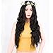 ForQueens Black Wavy Wig Synthetic Natural Long Curly Wigs Loose Body Wave Wigs Heat Resistant Fiber Full Wigs for Women