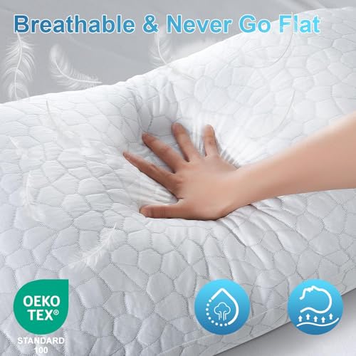 Cooling Memory Foam Pillows Queen Size Set of 2, Adjustable Shredded Foam Bed Pillows for Sleeping, Soft Support Pillows for Side & Back Sleepers with Breathable Dual-Sided Bamboo & Cooling Fabric