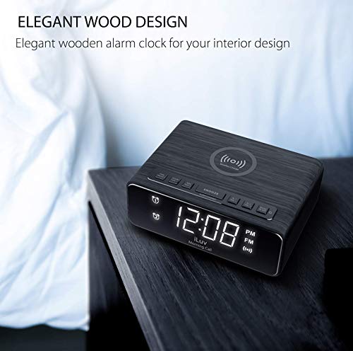 iLuv Wireless Charging Alarm Clock Radio with LED White Display, Dual Alarm, Super Loud Alarm Clock -Compatible with iPhone Xs Max, XR, X/Xs, Galaxy S9/S8/S7, AirPods 2G and More