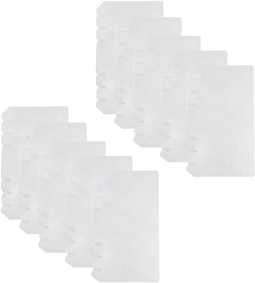 6-Hole Clear Frosted PVC Sheet Pages Dividers Insertable Index Page Tab Cards for Travel Journal Diary Binder Notebook Memo Notepad(A6,10Pack)