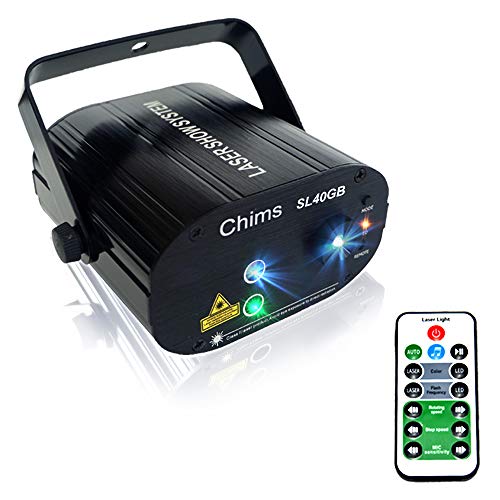 Chims DJ Laser Lights Projector Green Blue Laser with LED 40 Patterns GB Color Remote-control Decoration Lighting System for Family Party DJ Music Show Disco Bar Club Christmas (2 Lens GB 40 Patterns)