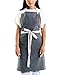 Caldo Linen Kitchen Apron - Mens and Womens Linen Bib Apron - Adjustable with Pockets (Slate)