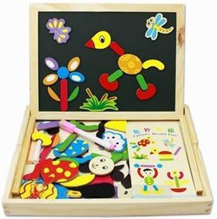 UJIE 3in1 Wooden Puzzle Double Sided Black & Magnetic White Board for Writing & Drawing