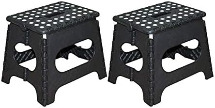 Jeronic 11-Inch Plastic Folding Step Stool, Black (Set of 2)