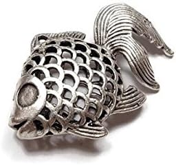Foxy Findings Silver Plated Brass Filigree Hollow Beta Fish Charm - Set of 1 - FSS002