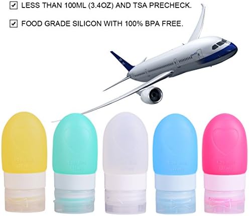 5 Pack Meffe Travel Bottles Smoothness Silicone Refillable Container TSA Approved BPA 100% Free Fill for Soap Shampoo Conditioner Body Lotion Face Cream Sauce Salad Dressing Baby Food