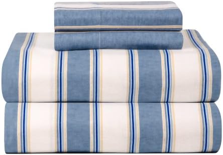 Celeste Home Ultra Soft Flannel Sheet Set with Pillowcase, Twin, Blue Stripe