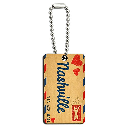 Air Mail Postcard Love for Nashville Wood Wooden Rectangle Key Chain