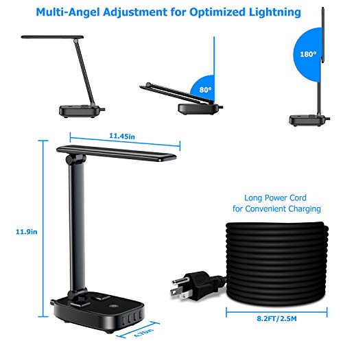 image for Yostyle LED Desk Table Lamp Light with 4 Surge Protector USB Charging 