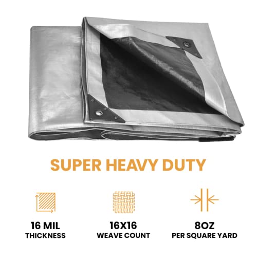 Super Heavy Duty Plane – Wasserdichte, UV‑beständige Abdeckplane 12‘ X 16‘ (16 Mil, Schwarz/silber)