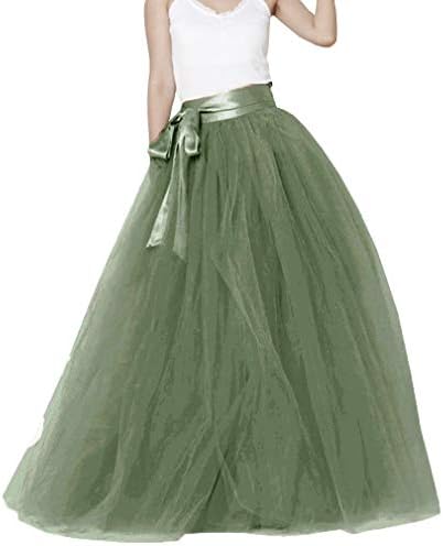 Lisong Women Floor Length Bowknot 5-Layered Tulle Party Evening Tutu Skirt