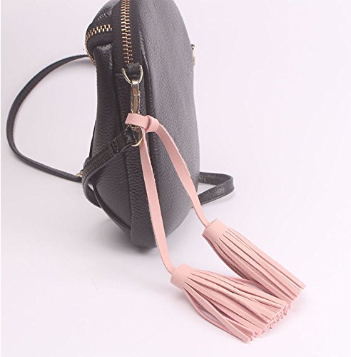 ZOONAI Women Leather Tassel Bag Tag Handbag Wallet Purse Decorations (Gray) - Thumbnail 2
