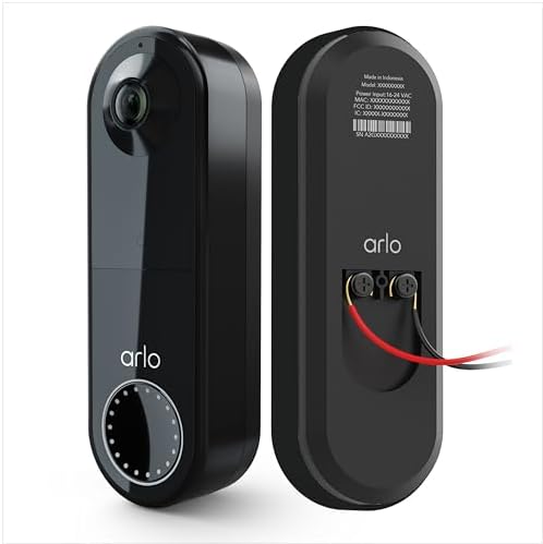 Arlo Essential Wired Video Doorbell - HD Video, 180° View, Night Vision, 2 Way Audio, Black - AVD1001B