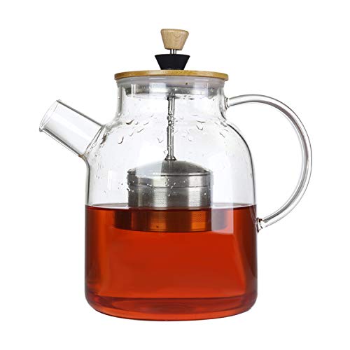 64oz Glass Tea Kettle,Tea Maker with SUS304 Tea Infuser & Bamboo Lid