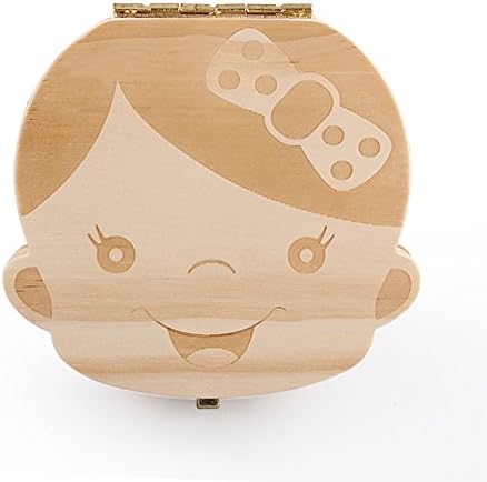 Motosupply Cute Personality Baby Teeth Box Save Wooden Boxes Deciduous Souvenir Box - English Version (Girl)