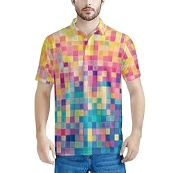 HUGS IDEA Colorful Geometry Mens Golf Shirt Dry Fit