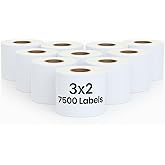 3" x 2" Direct Thermal Labels Roll, 10 Rolls (7,500 Labels), Compatible with Zebra,Rollo, MUNBYN, POLONO, IDPRT Printer,Strong Adhesive Perforated Label Rolls for Packages,Barcodes & Office Use