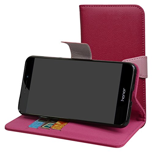 P8 Lite 2017 / Honor 8 Lite Case,Mama Mouth [Stand View] Premium PU Leather [Wallet Case] With Card Slots Cover For HuaWei P8 Lite 2017 / Honor 8 Lite Smartphone,Rose Red