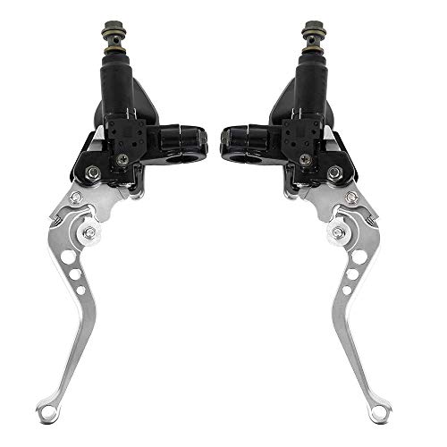 Aluminum 7/8" 22mm Motorcycle Dual Pump Hydraulic Handles Brake Clutch Levers Cylinder Master Reservoir Set For Ducati For Suzuki For Street Bike (Silver) - Thumbnail 3