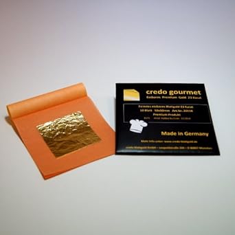 Feines essbares Blattgold 23 Karat - 50 x 50 mm 100% Deutsche Qualität Menge 10 Blatt