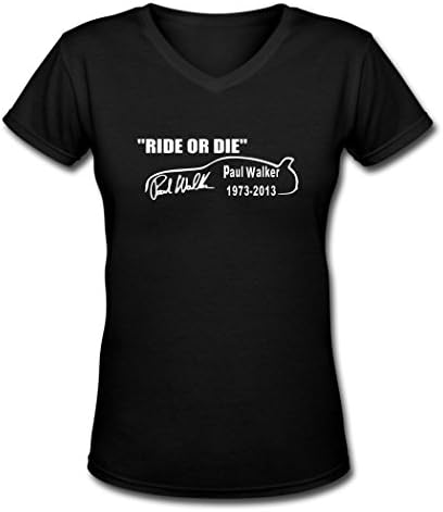 Yiko Women's Paul Walker Ride Or Die Memorial V Neck T Shirt Black M