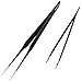 Tweezees Precision Black Coated Stainless Steel Tweezers - Professional Slant Tip & Splinter Tip Tweezer - Includes a Canvas Storage Bag!
