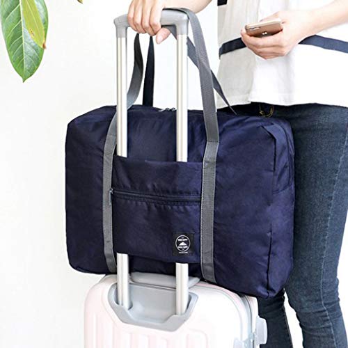 Wandf Foldable Travel Duffel Bag Luggage Sports Gym Water Resistant Nylon Travel Foldable Duffel Bag for Women Men (Dark Blue)