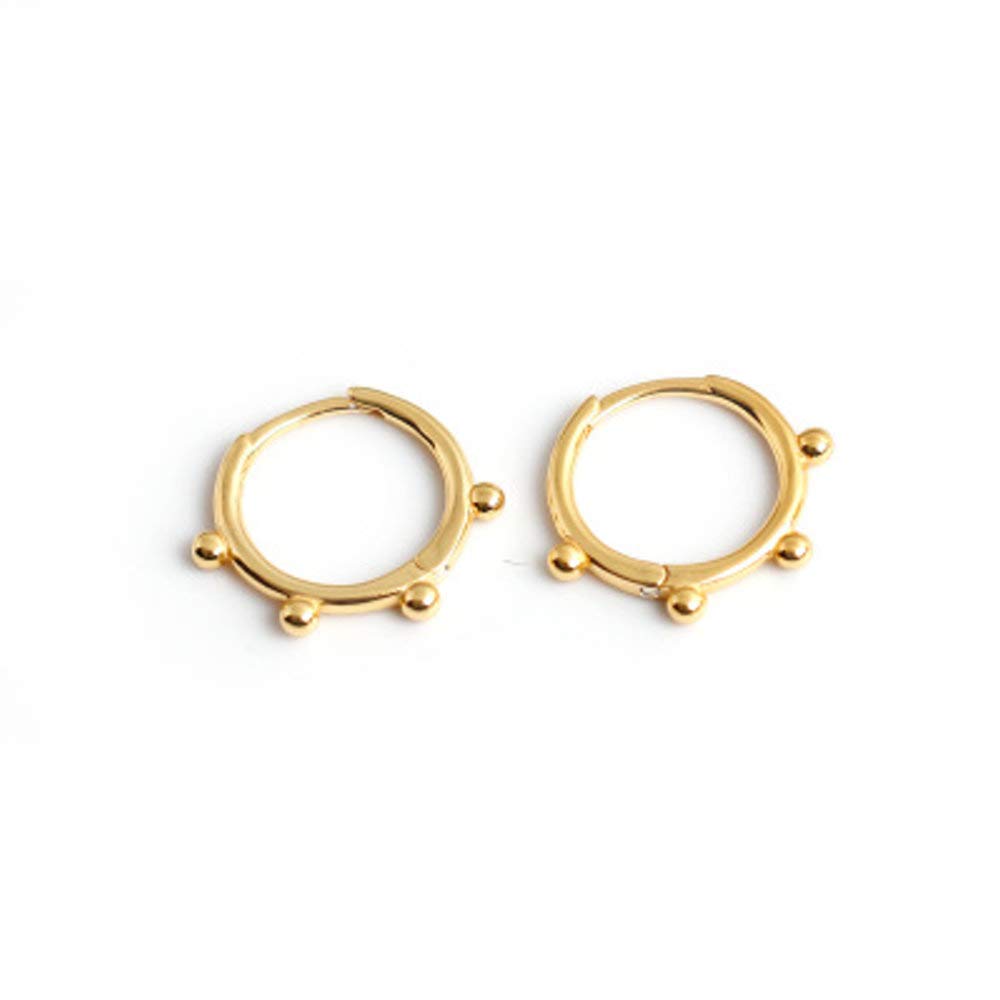 Huggie Beaded Small Sleeper Hoop Earrings for Women Girls 925 Sterling Silver Minimalist Tiny Ball Bead Stud Cuff Cartilage Helix Wrap Fashion Dainty Hypoallergenic Jewelry (Gold)