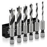 NEIKO 11401A Stubby Drill Bit Set for Wood, 6 Piece | 1/4-Inch Quick Change Hex Shank | 4241 HSS Steel