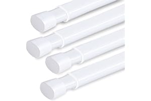 TURQUOIZE 4 Pack Tension Rod Oval Spring Tension Curtain Rod Adjustable 22 to 36 Inches Small Short White Tension Rods No Drilling Spring Loaded Curtain Rods For Doors and Windows, 22-36 Inch, White