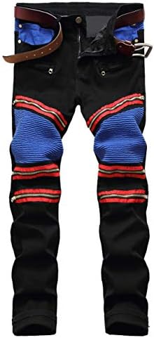 Enrica Men's Ripped Straight Slim Moto Biker Jeans