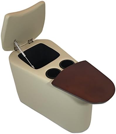 Wedge End Table w/ Cup Holders &amp; Storage Compartment Vegan Leather (Stucco (Taupe))