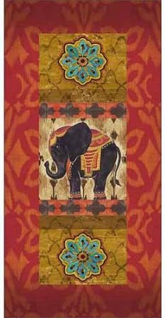 Burlap Ikat Pattern Moroccan Elephant Tile Panels Yellow & Red Canvas Art by Pied Piper Creative