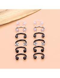 Hoeudjo - Piercing de aro para nariz, 0.56 oz, acero quirúrgico, diseño de herradura, con circonita cúbica, para cartílago, para mujer, hombre, 12 piezas, 0.315 in, 0.394 in