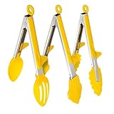 Zestkit Kitchen Tongs BBQ Silicone and Stainless Steel-3 Types for Multi-purpose Cooking (Yellow,Set of 3,10 inches)