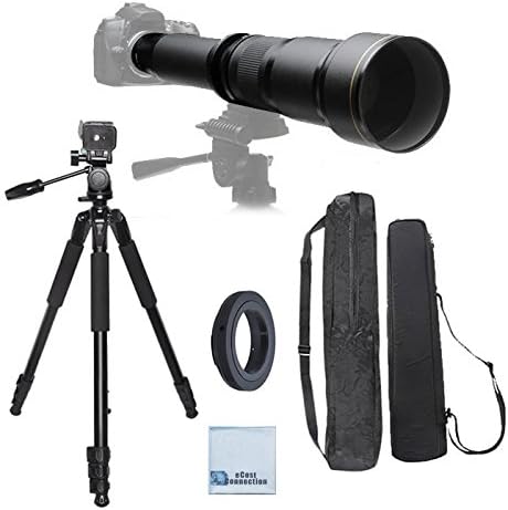 Elite Series 650-1300MM F/8-F/16 Super TelePhoto Zoom Lens with Manual Focus + T-Mount for Digital SLR for Nikon D90, D300, D300S, D600, D610, D700, D7000, D7100, D1H, D2H, D2X, D3, D3S, D3X, D4 Cameras &amp; More + 80-Inch Elite Series Professional Heavy Duty Camera Tripod