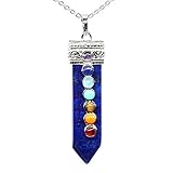 KISSPAT Natural Quartz Crystal 7 Chakra Gemstones Pendant Necklace With 20