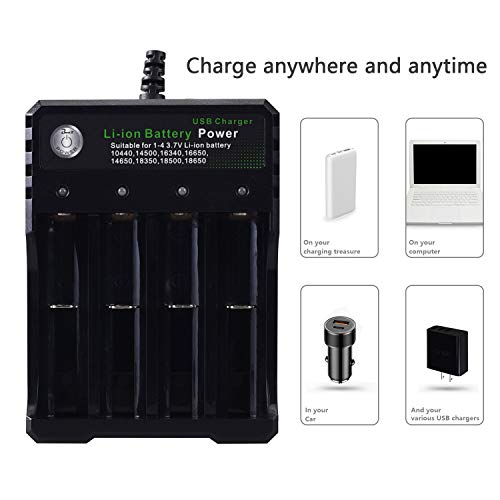 2 18650+Charger+Batteries+Intelligent+Rechargeable