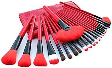 DEAMOR Professional Makeup Brush Cosmetic Brushes Set Kit Synthetic Bristles with Wooden Handle 24 Pcs Red