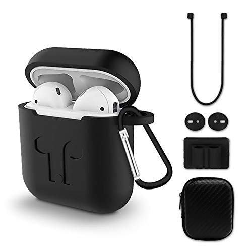 subtel® 6-in-1 Compatible for AirPods Accessories: Protective Silicone Air Pod Case, AirPod Skin with Keychain, AirPod Strings/Strap, AirPod Ear Hooks, Watch Band AirPod Holder for AirPods 1 + 2
