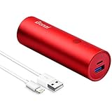 Apple Lightning Portable Charger, Bonai 5800mAh Ultra-Compact Power Bank Premium Aluminum External Backup Battery Pack with High-Speed Output for iPhone, iPad, iPod - Red (Lightning Cable Included)