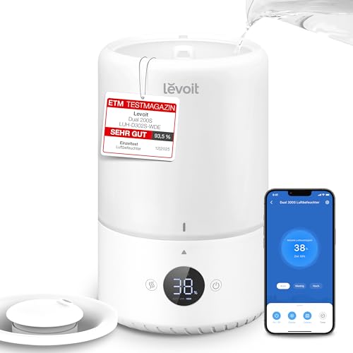 Levoit Smart Luftbefeuchter Schlafzimmer, Top-Fill für Baby, Cremeweiß
