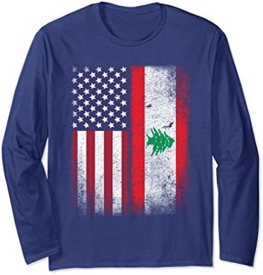 Unisex Lebanese American Flag T-shirt Lebanon Usa Tee Large Navy