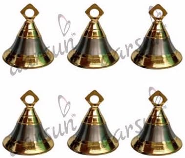 Aarsun Woods Brass Pooja/Christmas/Decoration Bells, 1.25x1.8inches(Golden Silver) - Set of 6