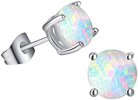 Opal Stud Earrings - White Gold Plated Round Cut Stud Earrings Gift for Women Girls 8MM
