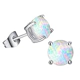 White Created Opal Stud Earrings Round Cut Earrings For Women(8MM)