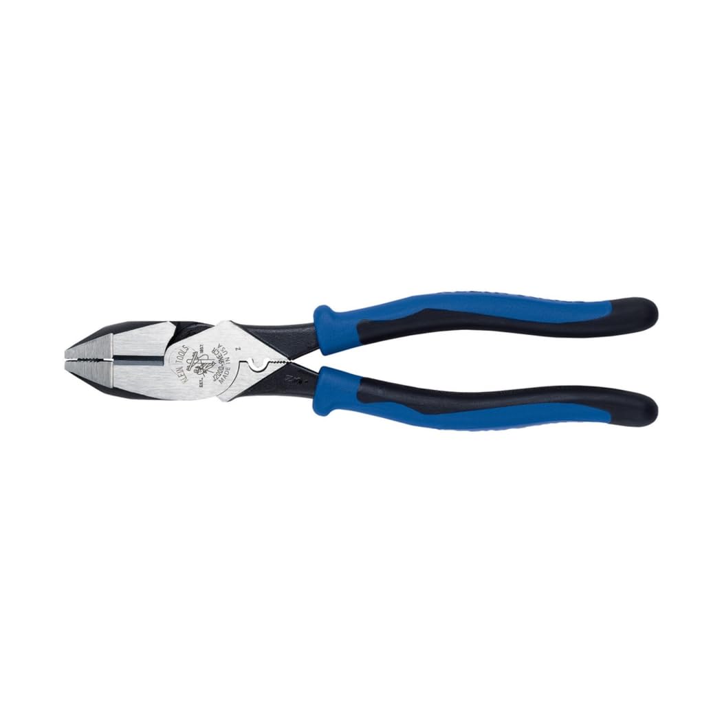 KLEIN TOOLS J2000-9NECR Heavy Duty High Leverage Side Cutting/Crimping Pliers, Light Blue, Journeyman