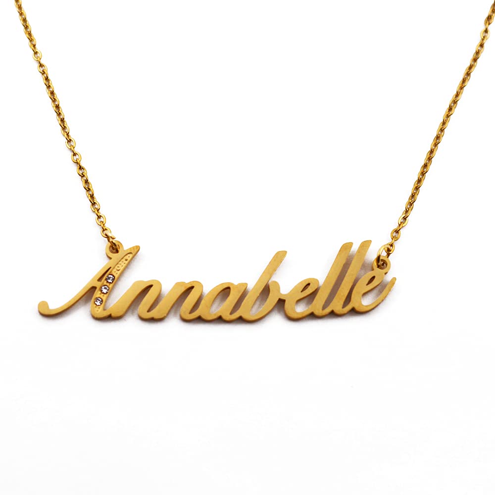 Kigu Name Necklace Annabelle - Gold Tone - Custom Name Necklace - Personalised Jewellery for Ladies- Customised Jewellery for Girls- Custom Pendant Annabelle