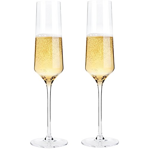 Hand Blown Champagne Glasses - Set of 2 - 100% Lead Free Crystal Clear Champagne Flutes Glasses, Perfect Party Cups - Thumbnail 2